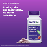 Natrol, Vitamin D3, Bone & Joint Health, Strawberry , 2,000 IU, 90 Tablets