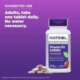 Natrol, Vitamin D3, Bone & Joint Health, Strawberry Natural Flavor, 5,000 IU, 90 Tablets