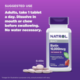 Natrol, Biotin, Fast Dissolve, Maximum Strength, Strawberry, 10,000 mcg, 60 Tablets