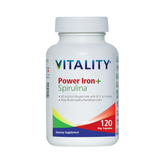 VITALITY, Power Iron + Spirulina, 45mg Iron, 120 Capsules
