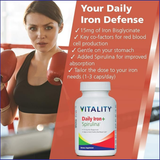 VITALITY, Daily Iron + Spirulina, 15 mg, 60 Veg Capsules