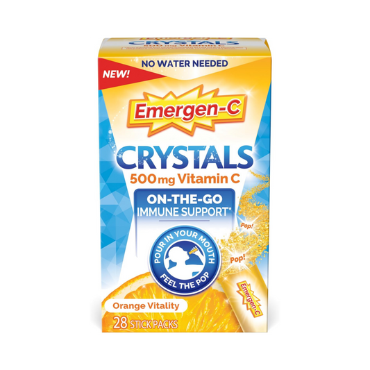 Emergen-C Crystals, On-The-Go Immune Support Supplement with Vitamin C, B Vitamins, Zinc and Manganese, Orange Vitality, 28 Stick Packs