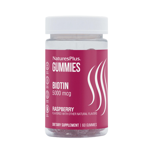 NaturesPlus, Biotin Gummies, Raspberry, 5,000 Mcg, 60 Gummies