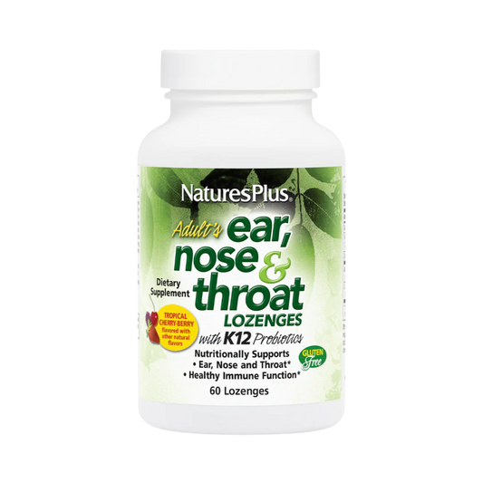 NaturesPlus, Adult's Ear, Nose & Throat Lozenges with K12 Probiotics, Natural Tropical Cherry-Berry, 60 Lozenges