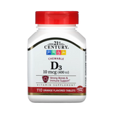 21st Century, Chewable Vitamin D3, Orange, 10 mcg (400 IU), 110 Tablets