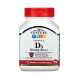 21st Century, Chewable Vitamin D3, Orange, 10 mcg (400 IU), 110 Tablets
