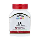 21st Century, Vitamin D3, 10 mcg (400 IU), 100 Tablets