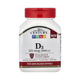 21st Century, Vitamin D3, 125 mcg (5,000 IU), 110 Rapid Release Softgels