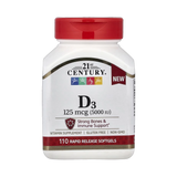 21st Century, Vitamin D3, 125 mcg (5,000 IU), 110 Rapid Release Softgels