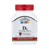 21st Century, Vitamin D3, 25 mcg (1,000 IU), 250 Rapid Release Softgels