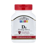 21st Century, Vitamin D3, 25 mcg (1,000 IU), 250 Rapid Release Softgels
