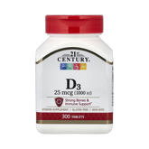 21st Century, Vitamin D3, 25 mcg (1,000 IU), 300 Tablets