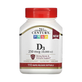 21st Century, Vitamin D3, 250 mcg (10,000 IU), 110 Rapid Release Softgels