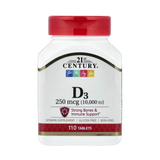 21st Century, Vitamin D3, 250 mcg (10,000 IU), 110 Tablets