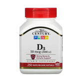 21st Century, Vitamin D3, 50 mcg (2,000 IU), 250 Softgels