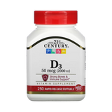 21st Century, Vitamin D3, 50 mcg (2,000 IU), 250 Softgels