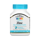 21st Century, Zinc Plus Vitamins C & B-6, Chewable, Cherry Flavor, 90 Tablets