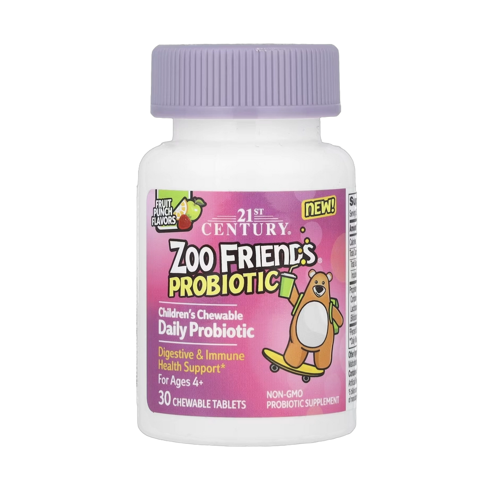 21st Century, Zoo Friends, Children's Chewable Probiotic, Age 4+, Fruit Punch, 30 Chewable Tablets