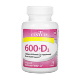 21st Century, 600+D3, Calcium & Vitamin D3 Supplement, 75 Tablets