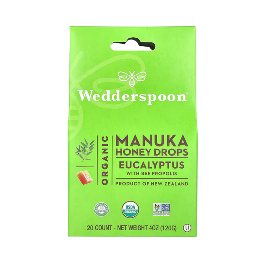 Wedderspoon, Organic Manuka Honey Drops, Eucalyptus with Bee Propolis, 20 Count, 4 oz, 120 g