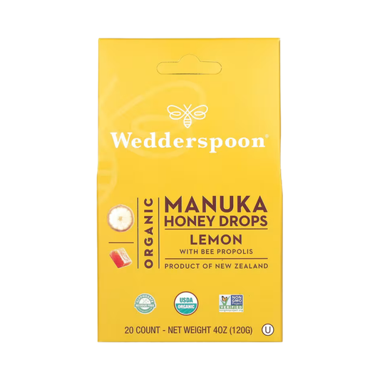 Wedderspoon, Organic Manuka Honey Drops, Lemon With Bee Propolis, 20 Count, 4 oz, 120 g
