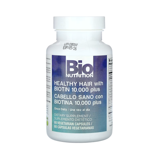 Bio Nutrition, Healthy Hair with Biotin 10,000 Plus, 60 Vegetarian Capsules