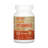Deva, Vegan Vitamin D2, 60 mcg (2,400 IU), 90 Tablets