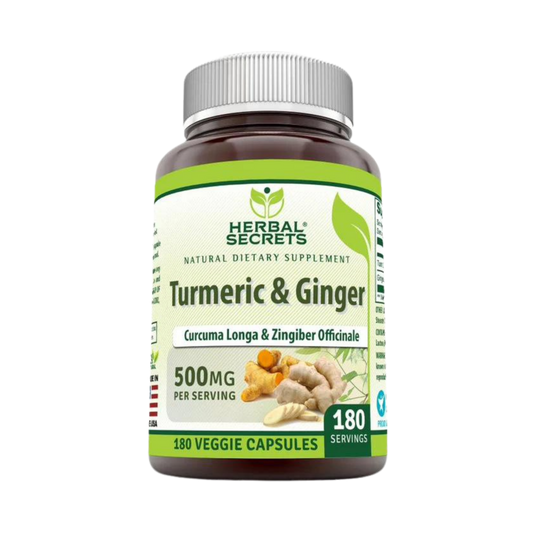 Herbal Secrets, Turmeric & Ginger, 500 Mg, 180 Veggie Capsules