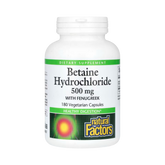 Natural Factors, Betaine Hydrochloride with Fenugreek, 500 Mg, 180 Vegetarian Capsules