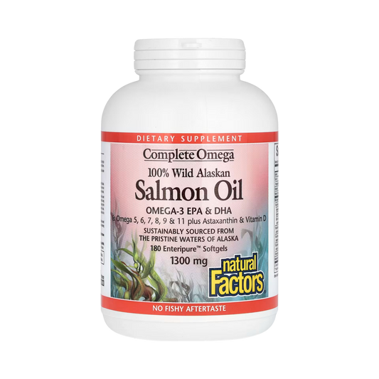 Natural Factors, Complete Omega, 100% Wild Alaskan Salmon Oil, 1,300 Mg, 180 Enteripure Softgels