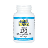 Natural Factors, Vitamin D3, 125 mcg (5,000 IU), 120 Softgels