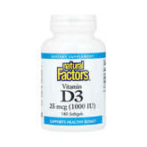 Natural Factors, Vitamin D3, 25 mcg (1,000 IU), 180 Softgels
