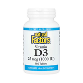 Natural Factors, Vitamin D3, 25 mcg (1,000 IU), 180 Tablets