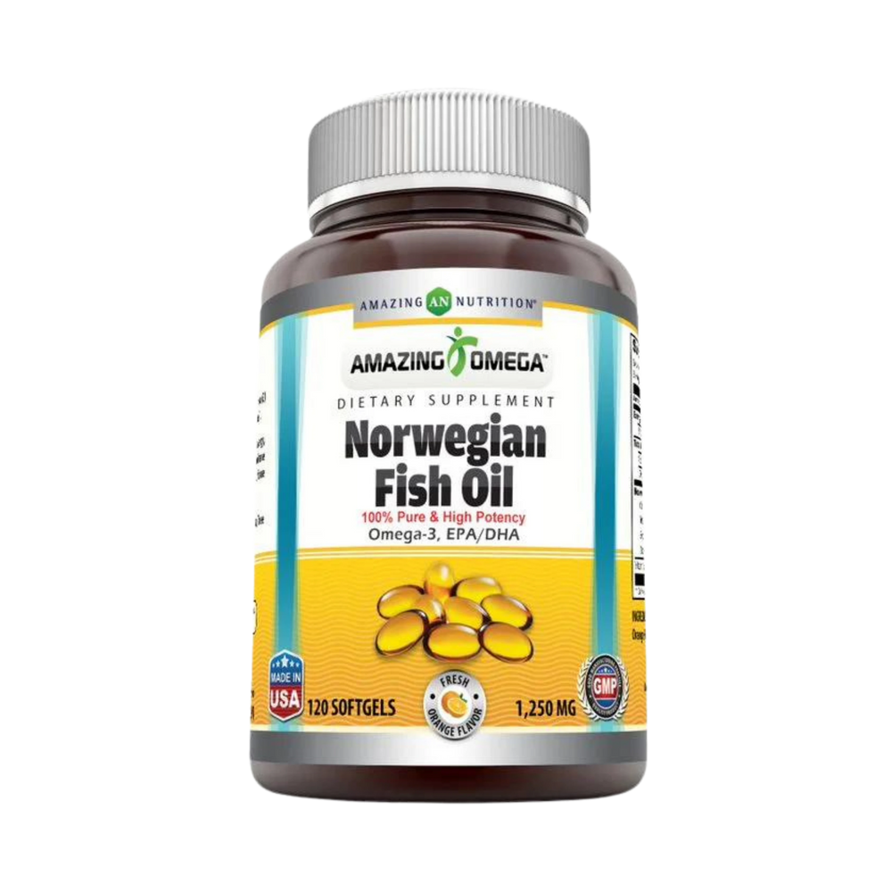 Amazing Omega Norwegian Fish Oil, Orange, 1250 Mg, 120 Softgels