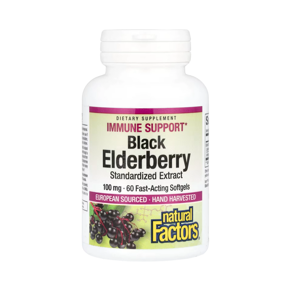 Natural Factors, Black Elderberry, 100 Mg, 60 Fast-Acting Softgels