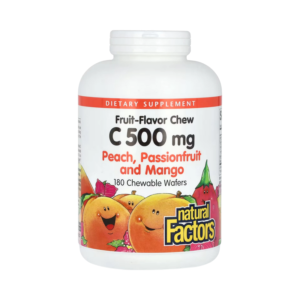Natural Factors, Vitamin C, Fruit-Flavor Chew, Peach, Passionfruit and Mango, 500 Mg, 180 Chewable Wafers