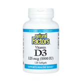 Natural Factors, Vitamin D3, 125 mcg (5,000 IU), 120 Softgels