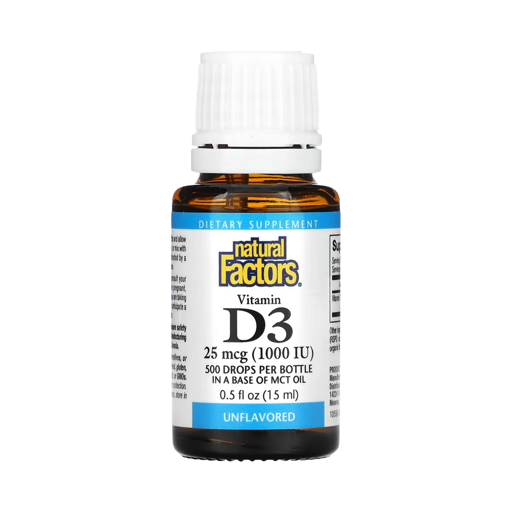 Natural Factors, Vitamin D3 Drops, Unflavored, 25 mcg (1,000 IU), 0.5 fl oz (15 ml)