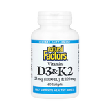 Natural Factors, Vitamin D3 & K2, 25 mcg (1,000 IU) & 120 mcg, 60 Softgels