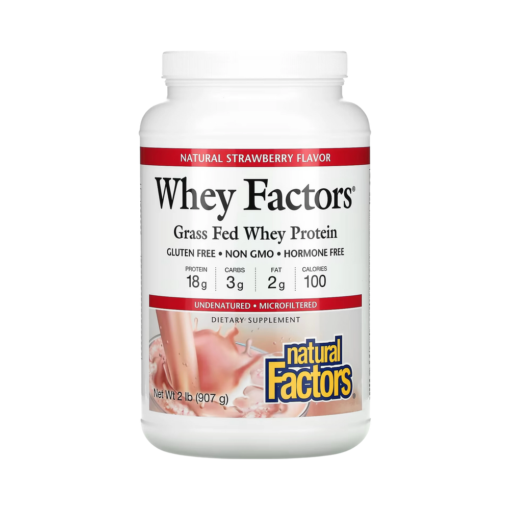 Natural Factors, Whey Factors, Grass Fed Whey Protein, Natural Strawberry, 2 Lb