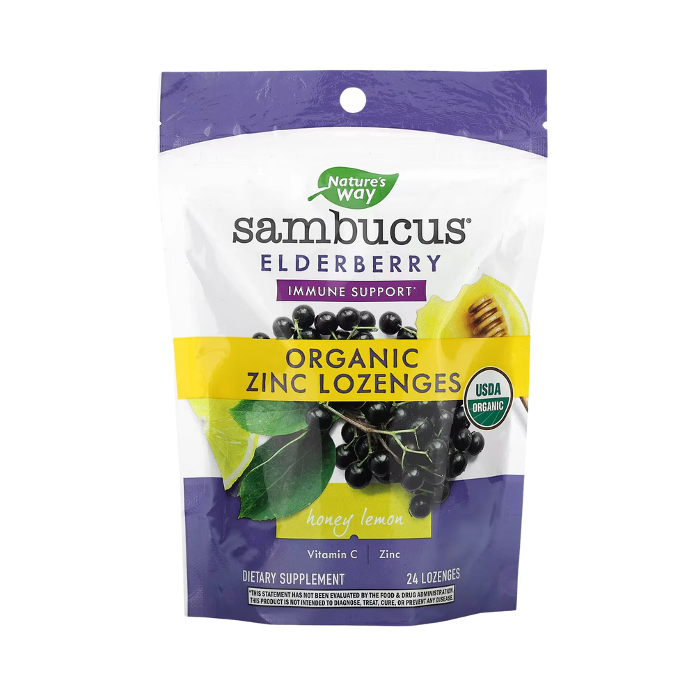 Nature's Way, Organic Sambucus Zinc Honey Lemon Flavour, 24 Lozenges