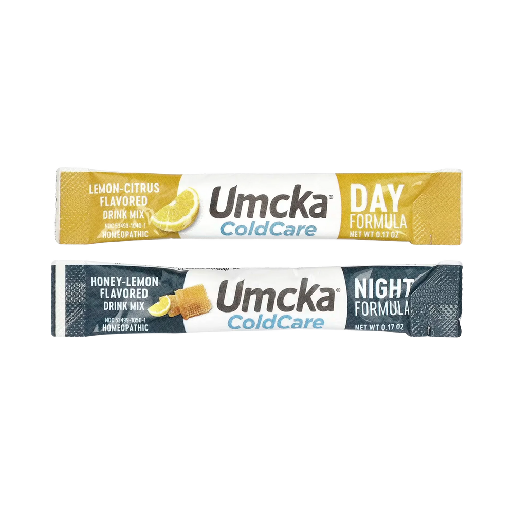 Nature's Way, Umcka, Cold Care, Day + Night, Soothing Hot Drink, Lemon-Citrus, Honey-Lemon, 12 Packets, 0.17 Oz Each