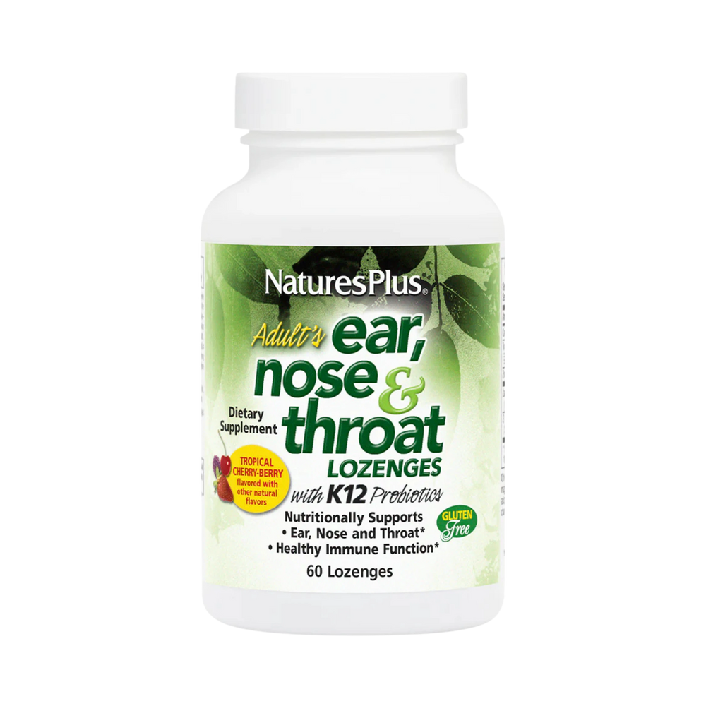 NaturesPlus, Adult's Ear, Nose & Throat Lozenges with K12 Probiotics, Natural Tropical Cherry-Berry, 60 Lozenges
