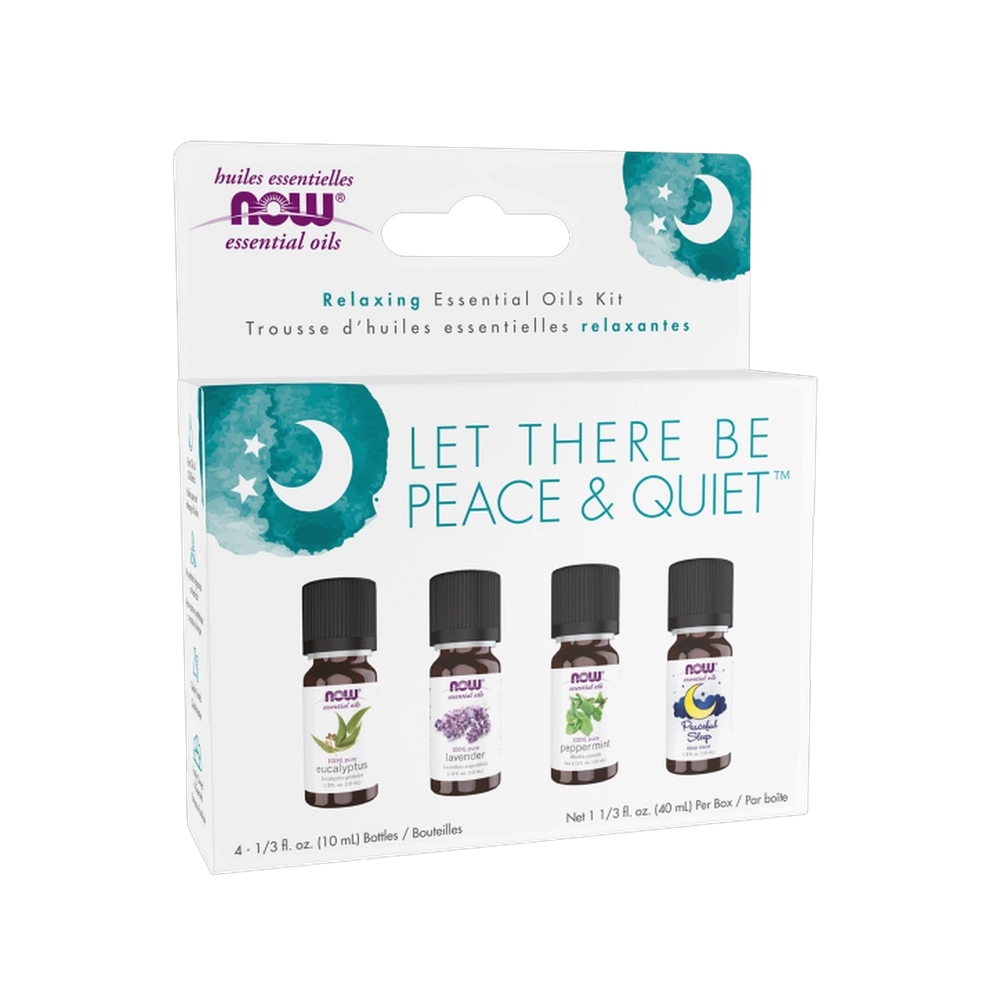NOW Foods, Let There Be Peace & Quiet, Relaxing Essential Oils Kit, 4 Bottles, 1/3 fl oz, 10 ml Each