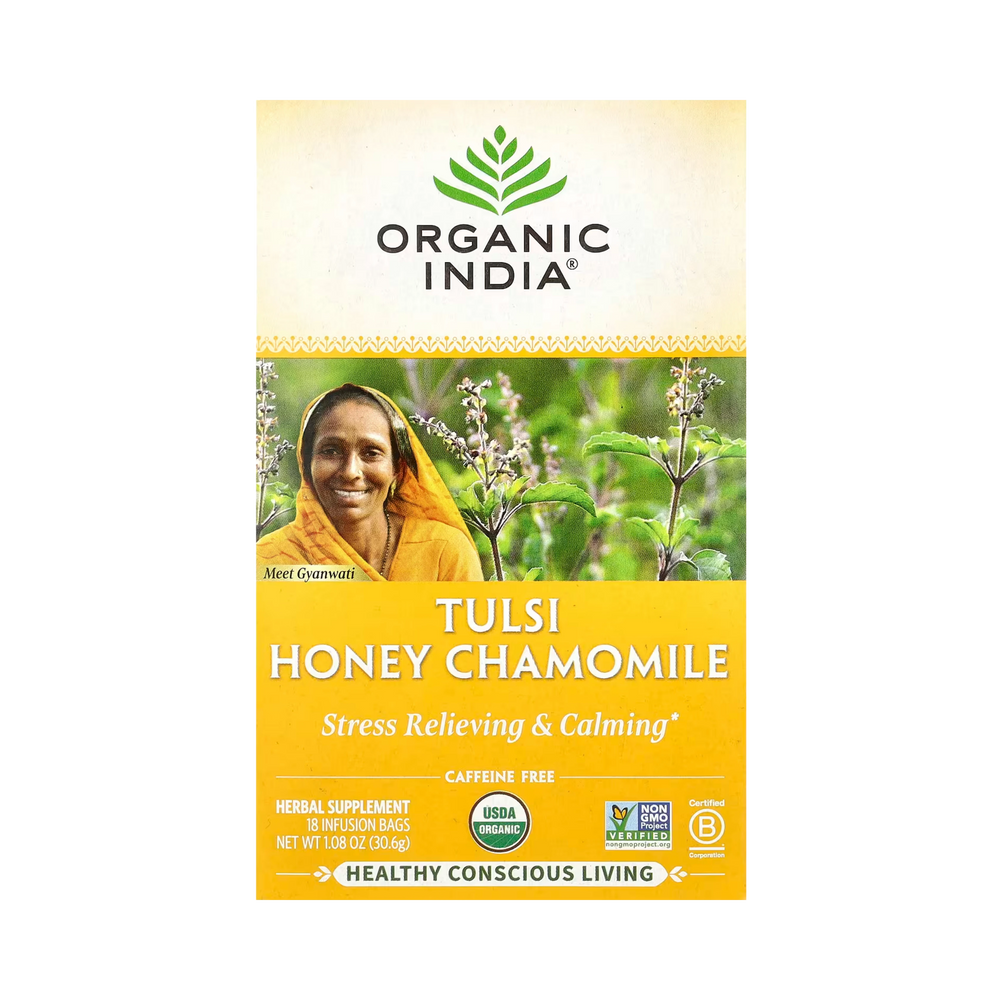 Organic India, Tulsi Tea, Honey Chamomile, Caffeine-Free, 18 Infusion Bags, 1.08 Oz