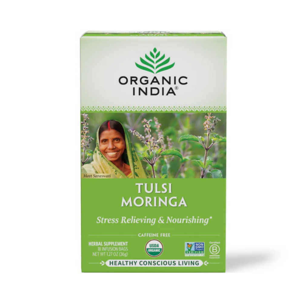 Organic India, Tea, Tulsi Moringa, Caffeine Free, 18 Infusion Bags, 1.27 Oz