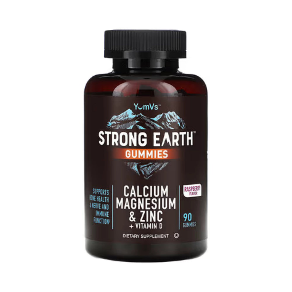 YumVs, Strong Earth Gummies, Calcium, Magnesium & Zinc + Vitamin D, Raspberry, 90 Gummies