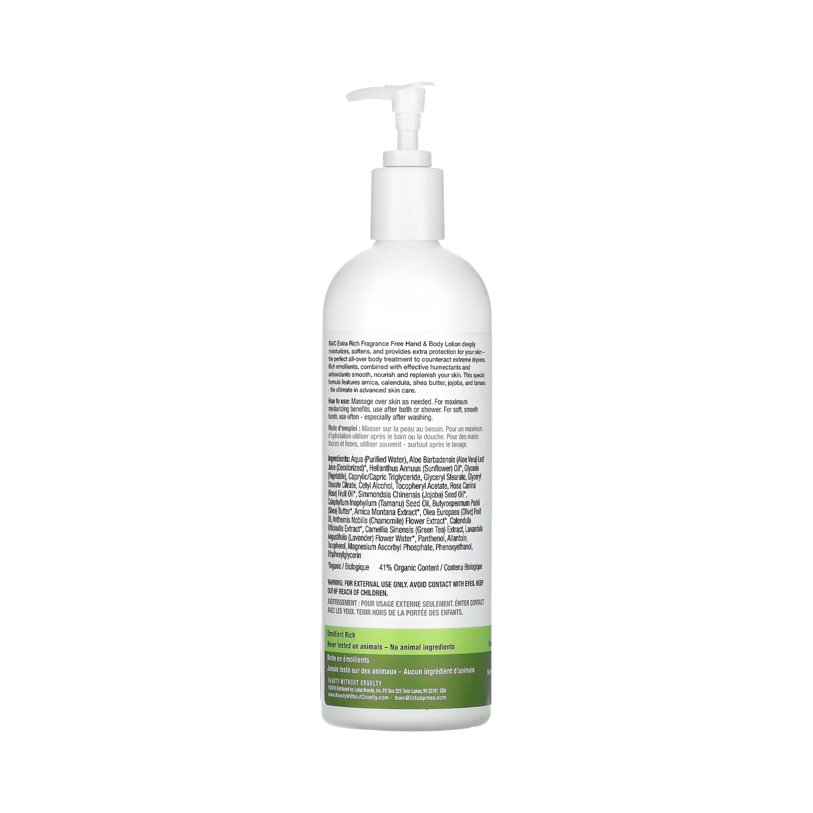 Beauty Without Cruelty, Hand & Body Treatment Lotion, Extra Rich, Fragrance Free, 16 Fl Oz