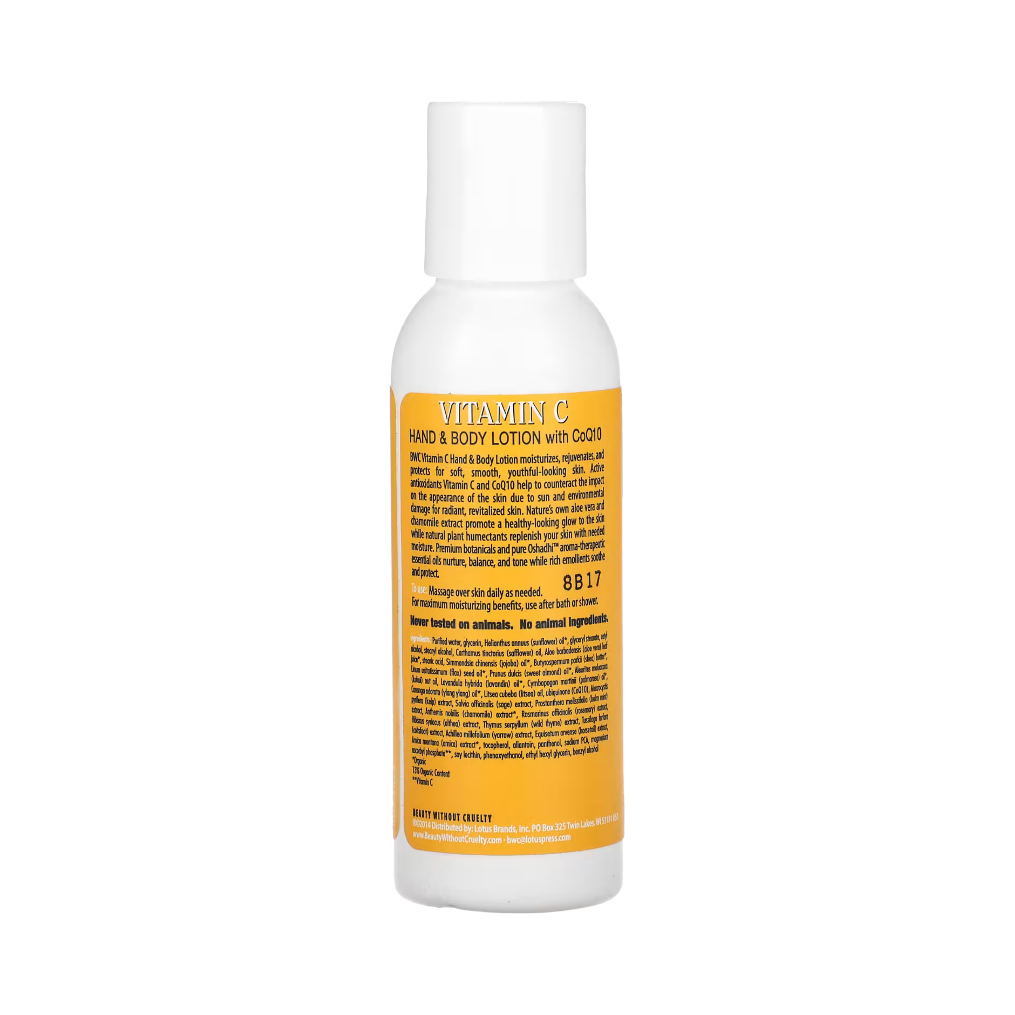 Beauty Without Cruelty, Organic Vitamin C w/CoQ10 Hand & Body Lotion, 2 Oz