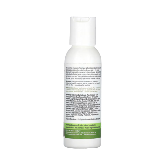 Beauty Without Cruelty, Hand & Body Treatment Lotion, Extra Rich, Fragrance Free, 2 Fl Oz
